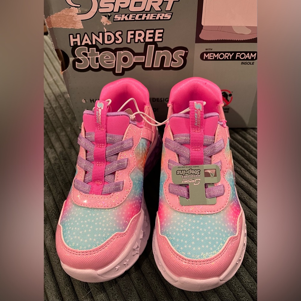 S Sport By Skechers Girls Olive Star Print Step In Lavender/Teal NWT